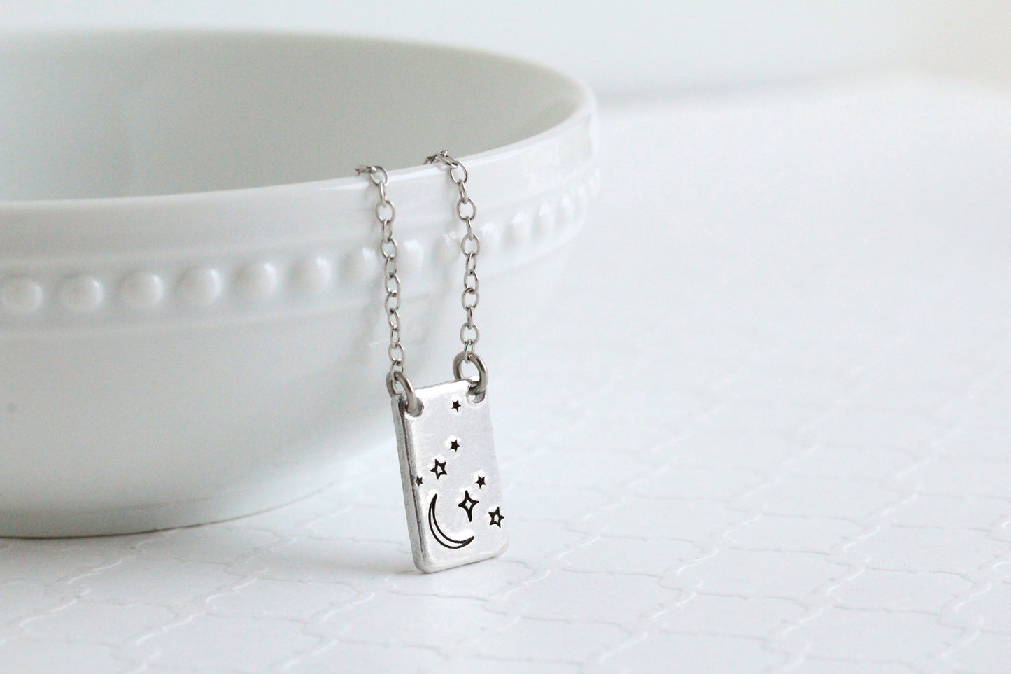 Celestial Night Sky Rectangle Pendant Necklace
