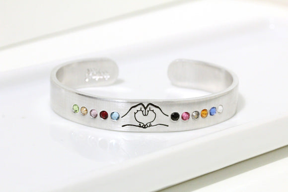 Heart Hands Jeweled Cuff Bracelet