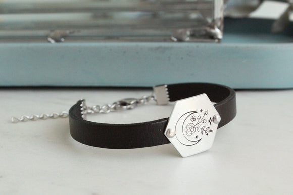 Floral Moon Leather Bracelet