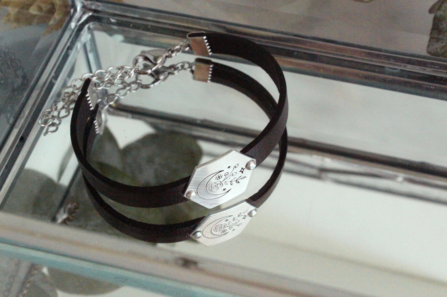 Floral Moon Leather Bracelet