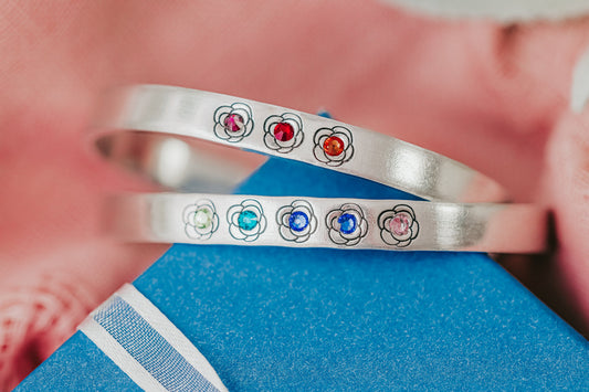 Birthstone Flower Cuff Bracelet