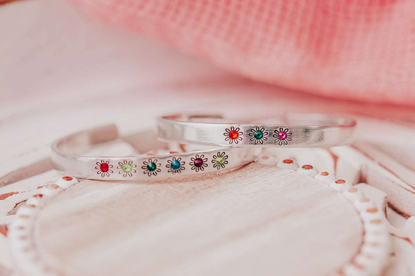 Birthstone Flower Cuff Bracelet