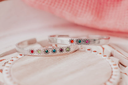 Birthstone Flower Cuff Bracelet