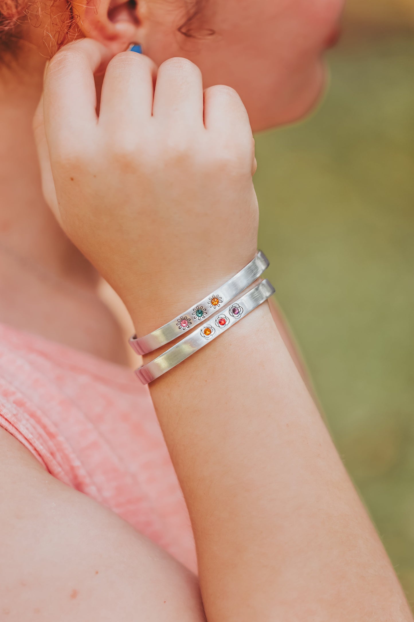 Birthstone Flower Cuff Bracelet
