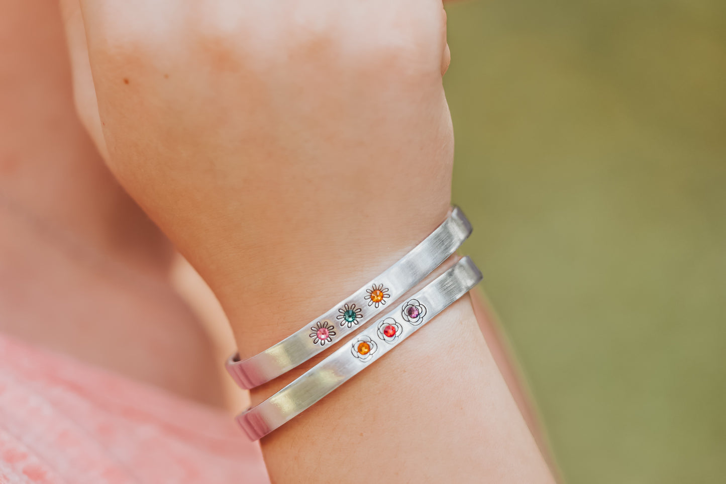 Birthstone Flower Cuff Bracelet