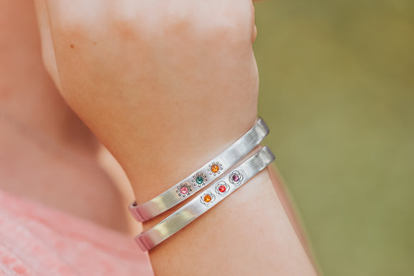 Birthstone Flower Cuff Bracelet
