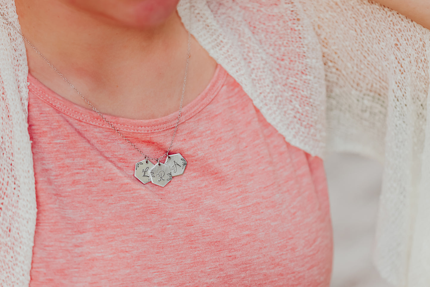 Hexagon Initial Leaf Necklace