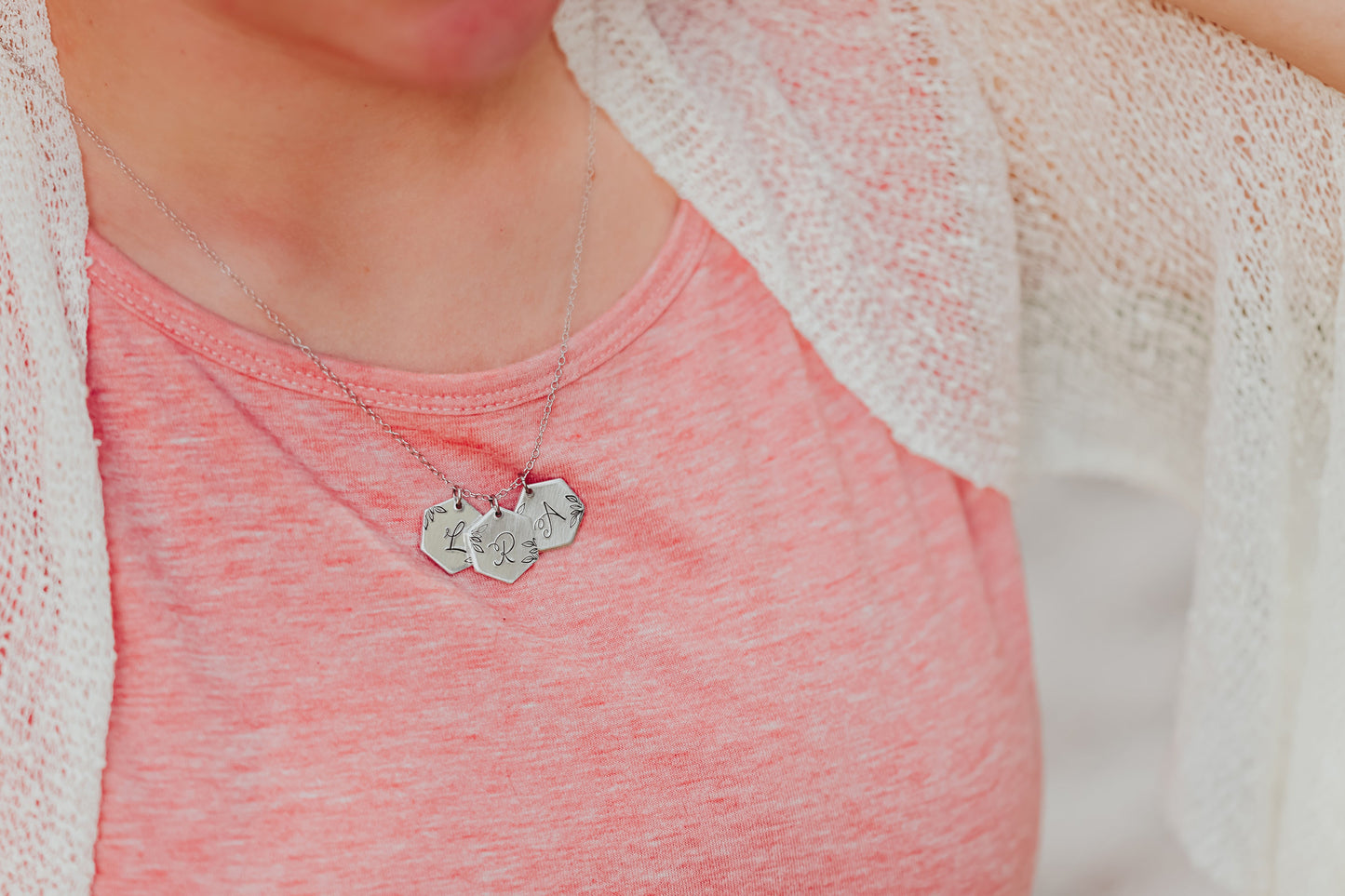 Hexagon Initial Leaf Necklace