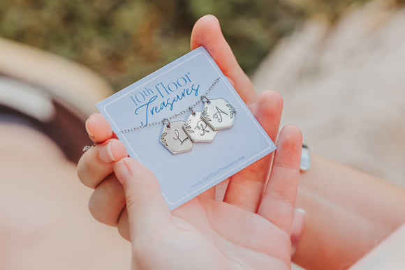 Hexagon Initial Leaf Necklace