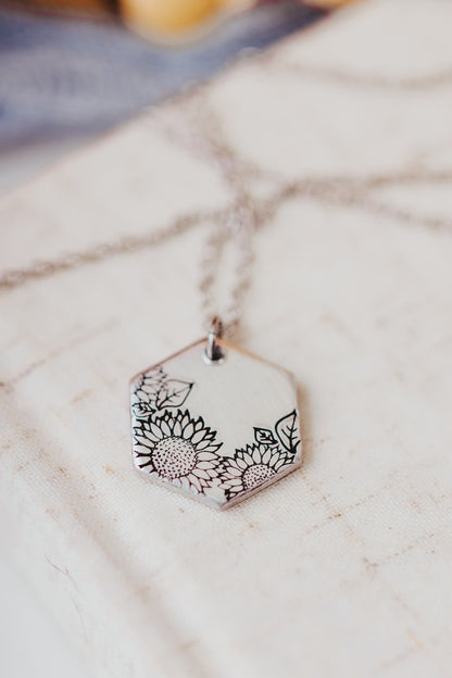 Sunflower Hexagon Necklace