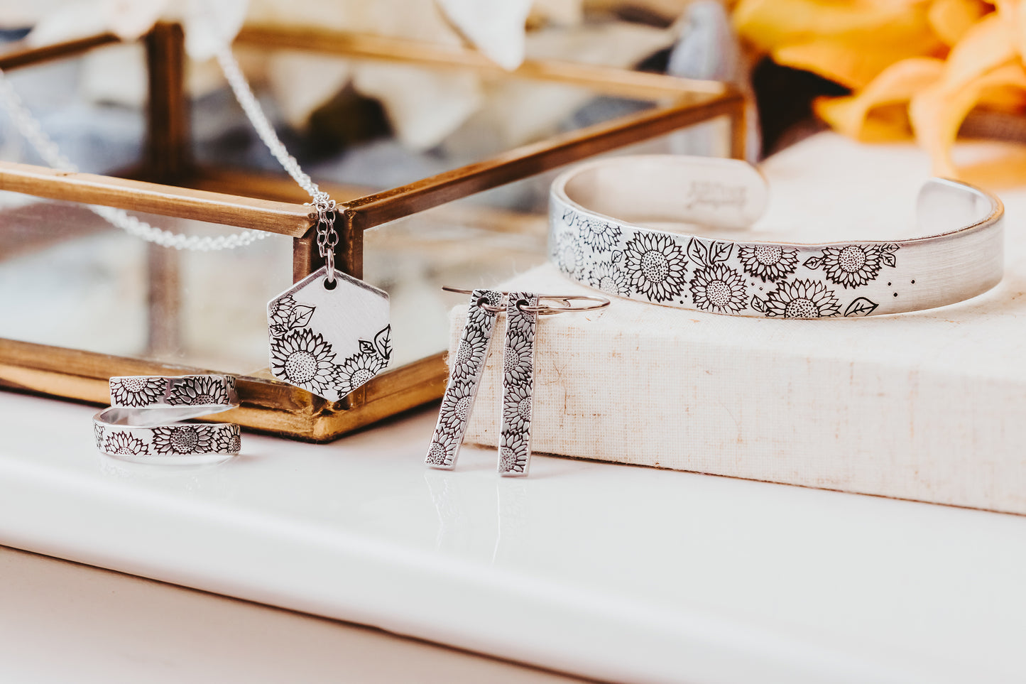 Sunflower Hexagon Necklace