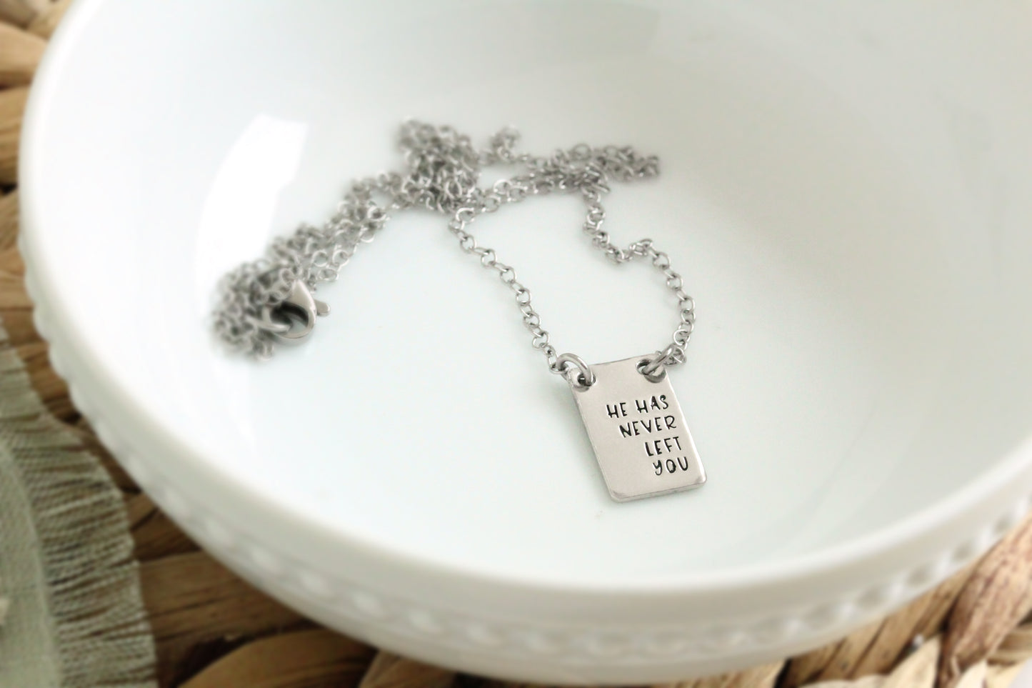 He Has Never Left You Rectangle Pendant Necklace