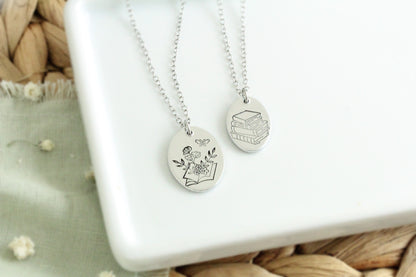 Floral Book Lover Necklace