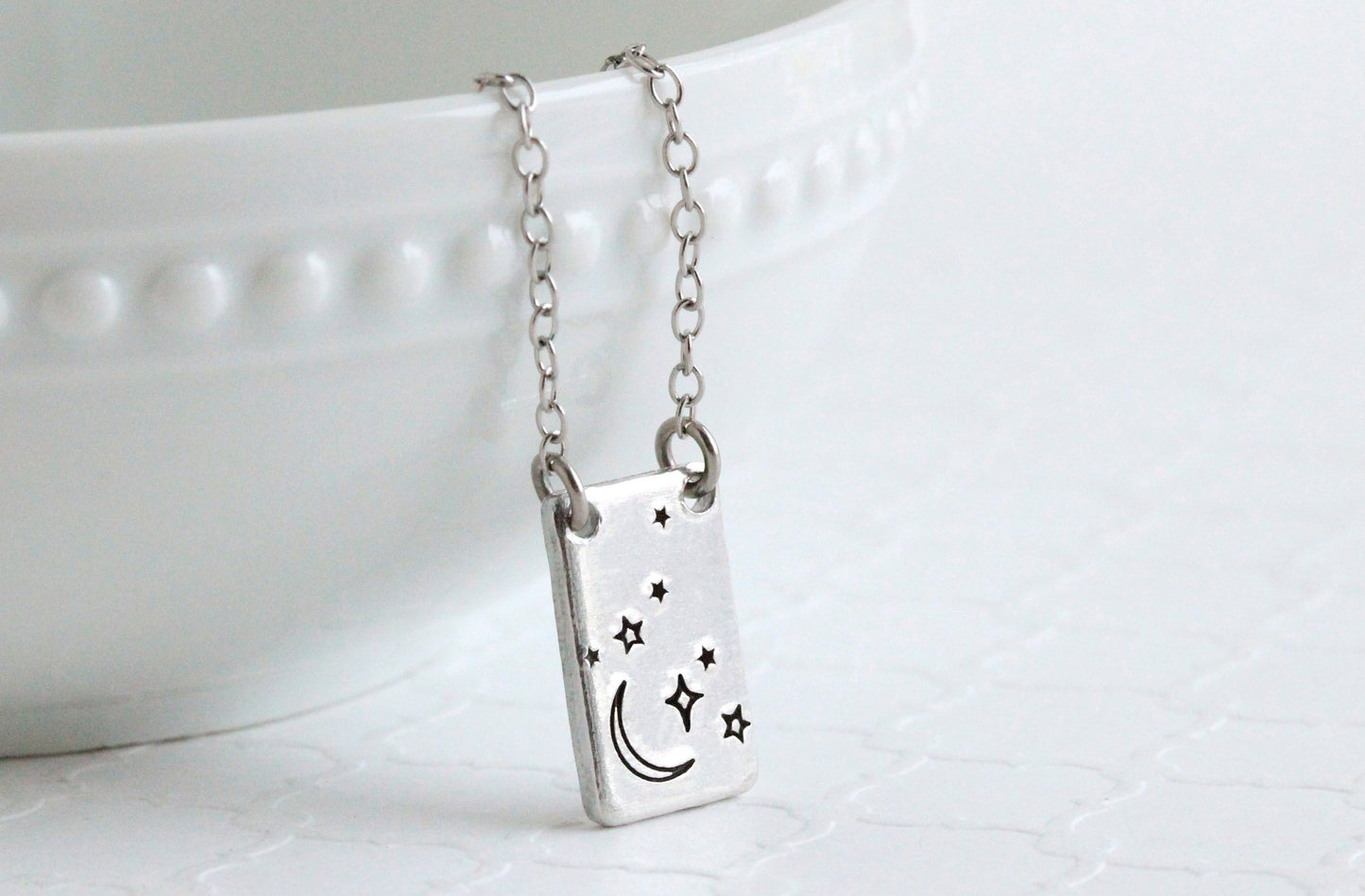 Celestial Night Sky Rectangle Pendant Necklace