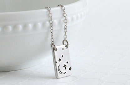 Celestial Night Sky Rectangle Pendant Necklace