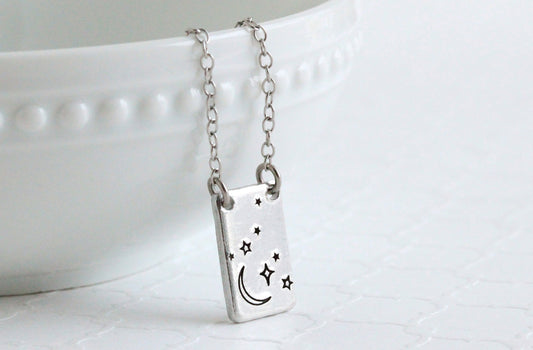 Celestial Night Sky Rectangle Pendant Necklace