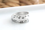 Mountains, Moon, Stars Wrap Ring