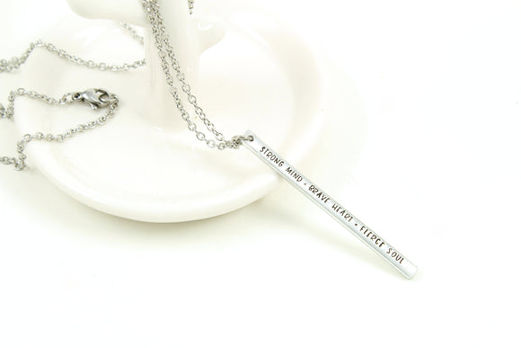 Strong Mind Brave Heart Fierce Soul Long Bar Necklace