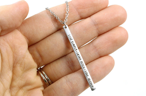 Live Simply Laugh Often Love Deeply Long Bar Necklace