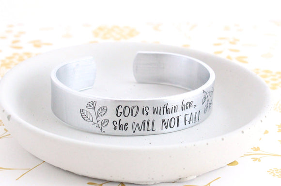 God Is Within Her She Will Not Fall Wide Cuff Bracelete