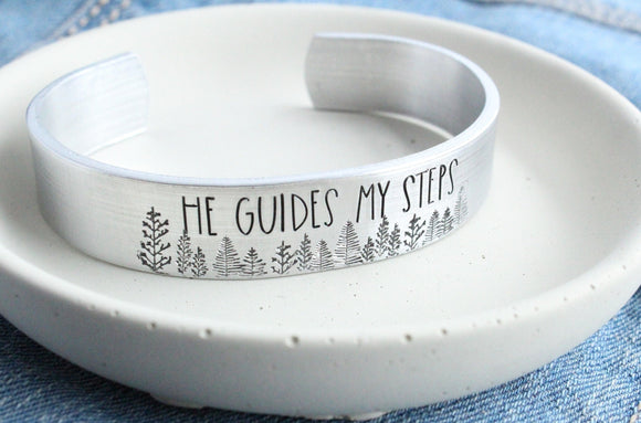 He Guides My Steps Wide Cuff Bracelet