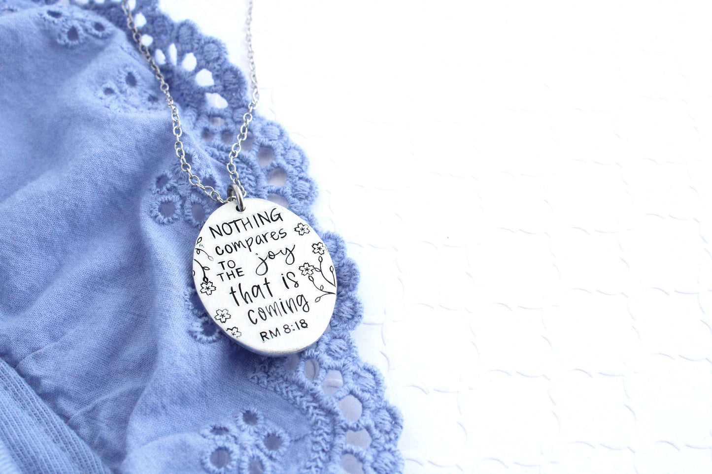 Romans 8:18 Bible Verse Oval Necklace