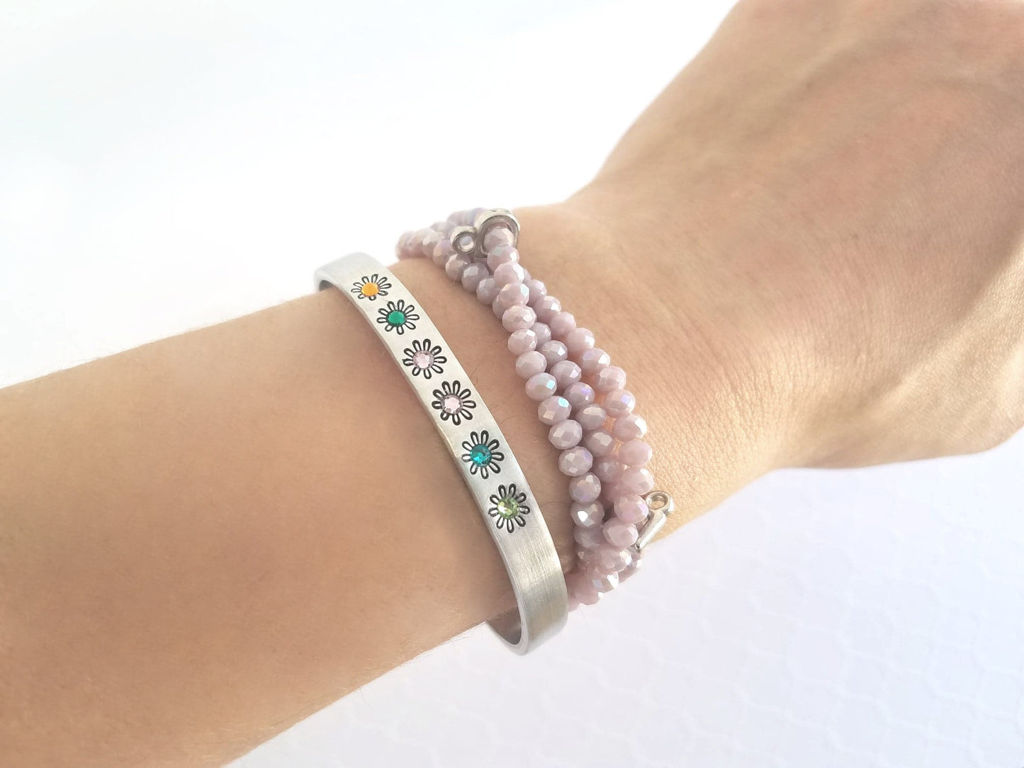 Birthstone Flower Cuff Bracelet