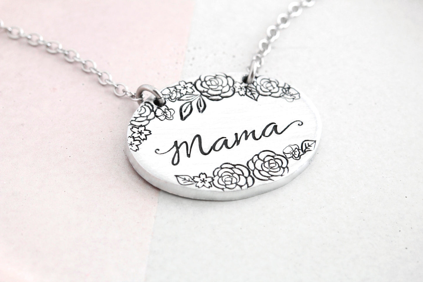 Floral Oval Mama Necklace