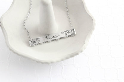 Grandma Name Scalloped Bar Necklace