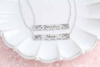 Grandma Name Scalloped Bar Necklace