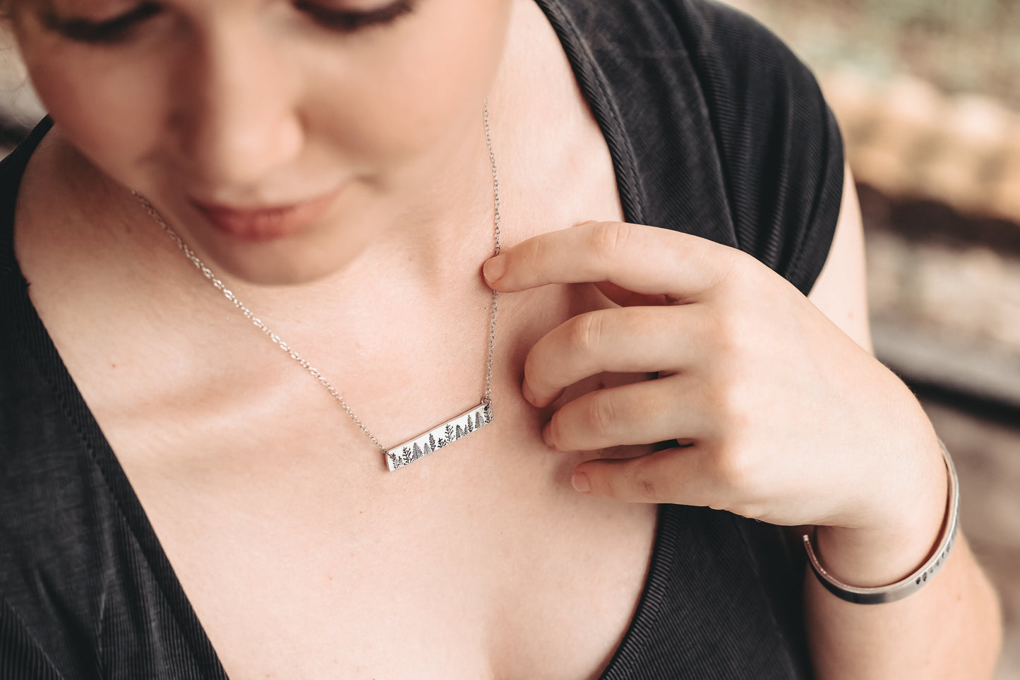 Forest Bar Necklace and Wrap Ring Set