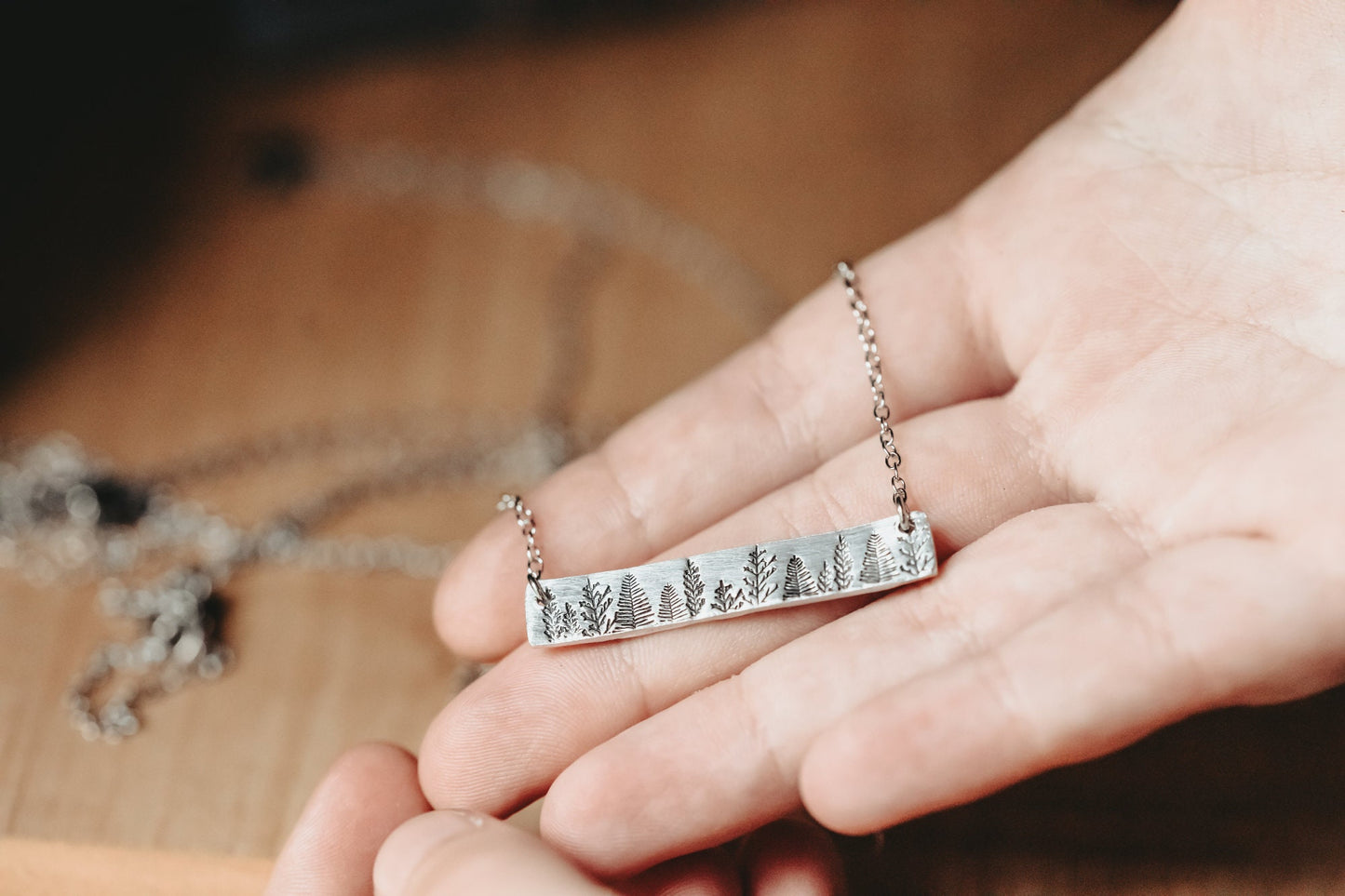 Forest Bar Necklace and Wrap Ring Set