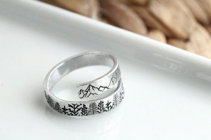 Forest Bar Necklace and Wrap Ring Set