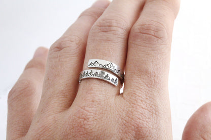 Forest Bar Necklace and Wrap Ring Set
