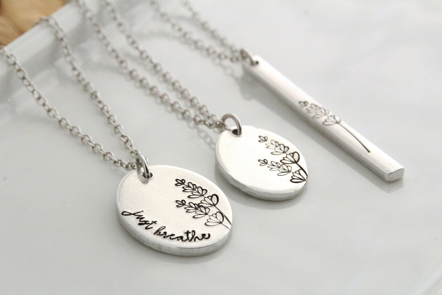 Just Breathe Lavender Oval Necklace