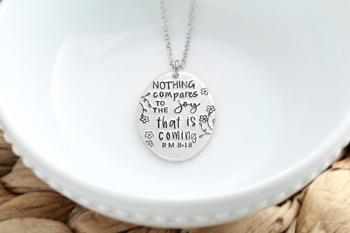 Romans 8:18 Bible Verse Oval Necklace