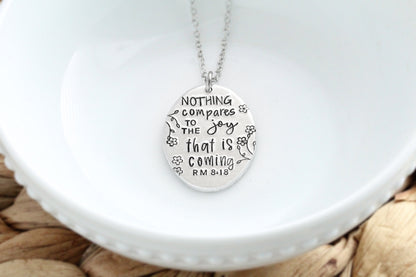 Romans 8:18 Bible Verse Oval Necklace