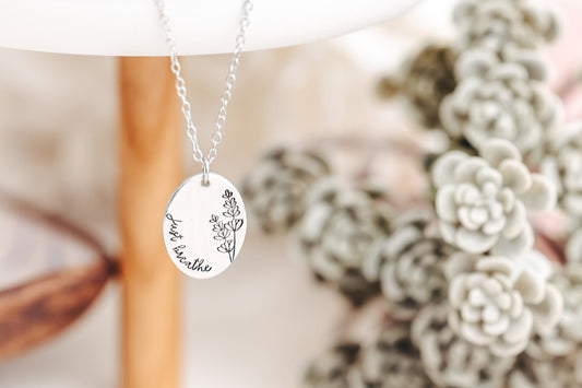 Just Breathe Lavender Oval Necklace